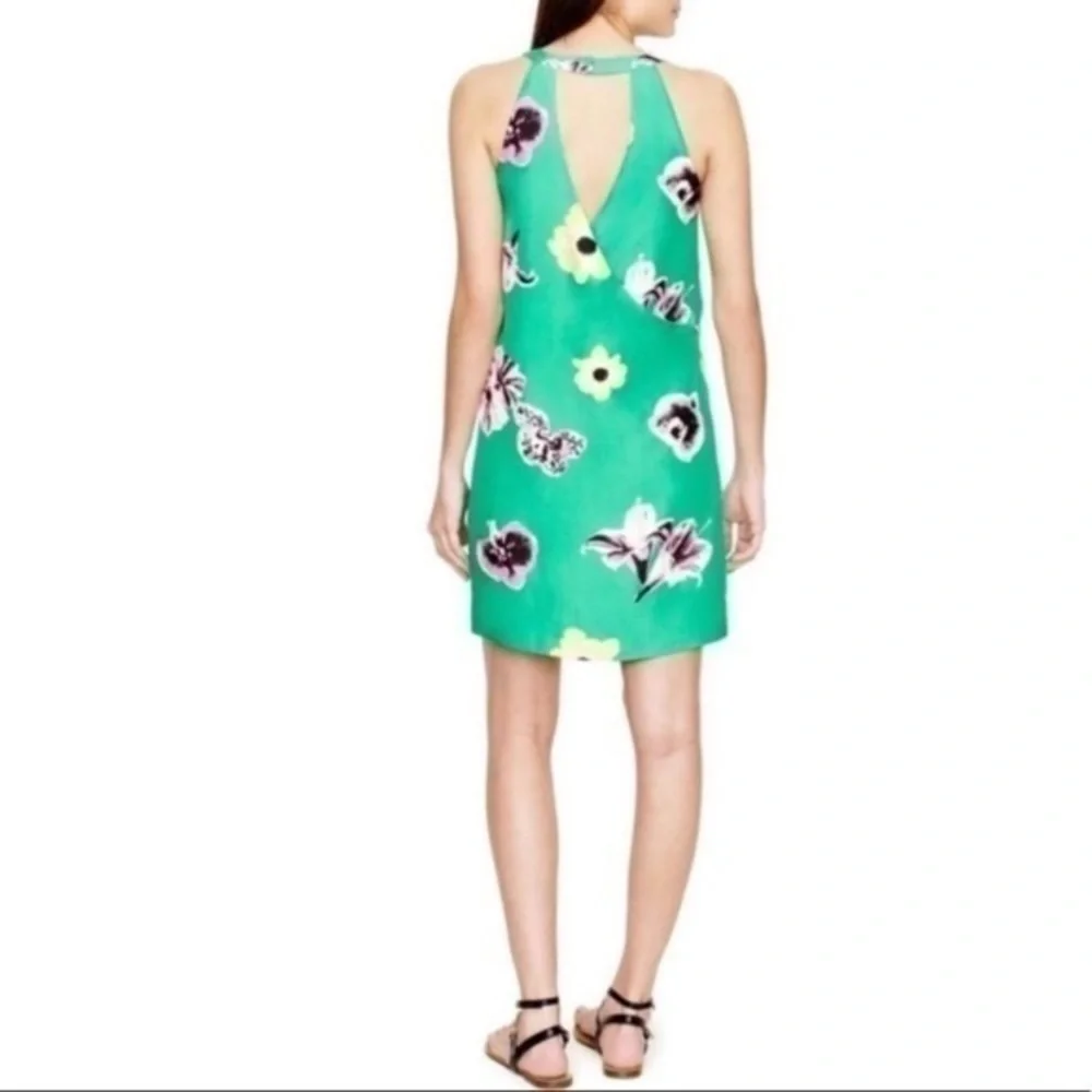 J. Crew green floral silk halter shift dress